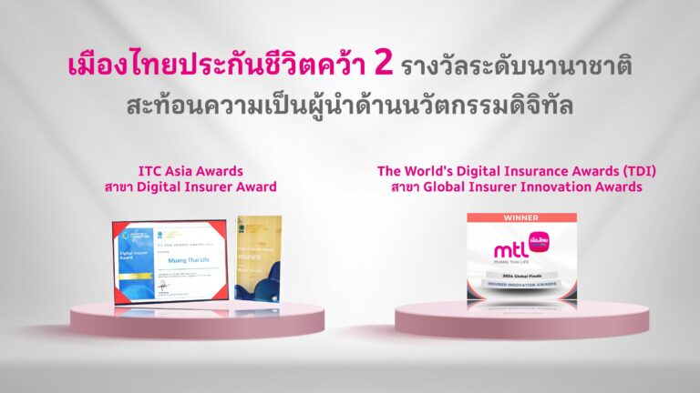 เมืองไทยประกันชีวิต คว้า 2 รางวัลระดับนานาชาติสะท้อนความเป็นผู้นำด้านนวัตกรรมดิจิทัลในอุตสาหกรรมประกันภัย