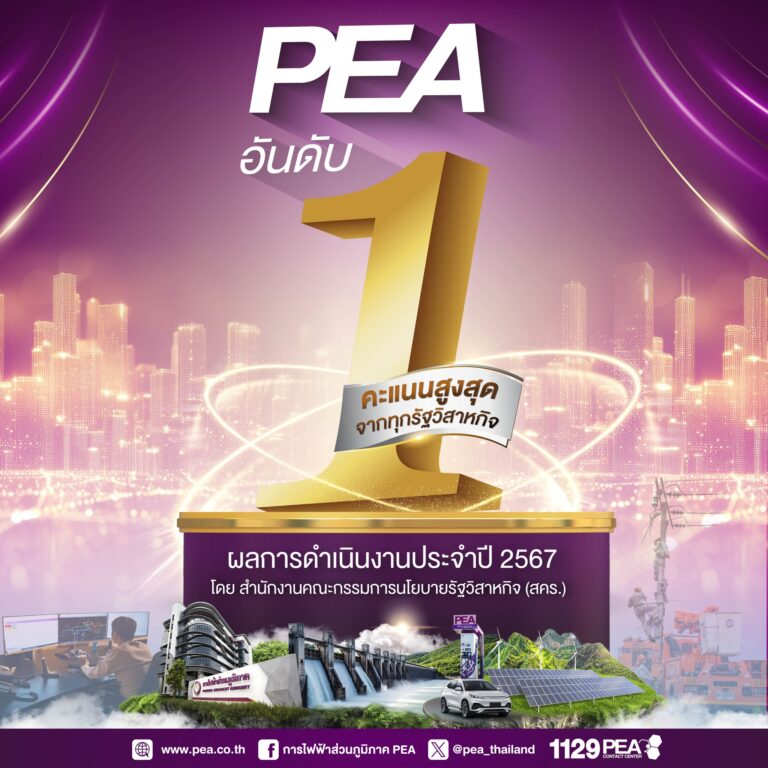 PEA คว้าอันดับ 1 การดำเนินงานรัฐวิสาหกิจไทย