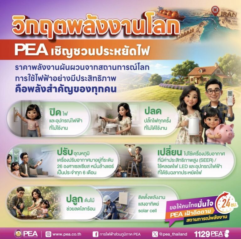 PEA รณรงค์ประชาชนใช้ไฟฟ้าอย่างประหยัดและมีประสิทธิภาพ