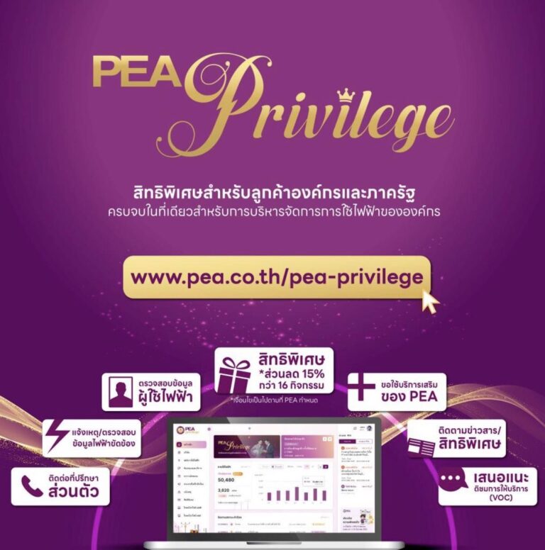 PEA Privilege มอบสิทธิพิเศษสำหรับลูกค้าองค์กรและภาครัฐ ครบจบในที่เดียวเพื่อการบริหารจัดการการใช้ไฟฟ้าอย่างมีประสิทธิภาพ